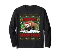 Red Panda Ugly Xmas Sweater Funny Animal Lights Christmas Long Sleeve T-Shirt
