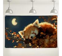 Red Panda Wall Backdrop, Cozy Nature Illustration for Kids Room Decor, Autumn Forest Picture Background for Photography, Cute Wall Art 71x43 Inch
