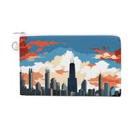 Red Panda Wallet for Men Women Canvas Coin Purse Zippered Change Holder with Secure Closure, Chicago Skyline, One Size, Chicago Skyline