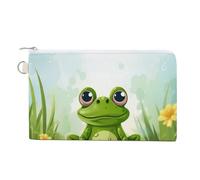 Red Panda Wallet for Men Women Canvas Coin Purse Zippered Change Holder with Secure Closure, Frog In A Pond, One Size, Frog in a Pond