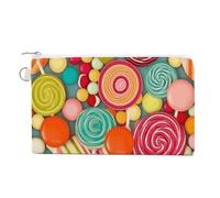 Red Panda Wallet for Men Women Canvas Coin Purse Zippered Change Holder with Secure Closure, Lollipops Pattern, One Size