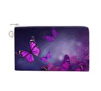 Red Panda Wallet for Men Women Canvas Coin Purse Zippered Change Holder with Secure Closure, Purple Butterflies, One Size, Purple Butterflies