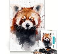 Red Panda Watercolor Portrait 1000 Piece Jigsaw Puzzles for Teenagers Jigsaw Wise Think Toy Relax Time Clear Cut Festival Gift (50x75cm)