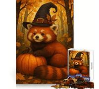 Red Panda Witch with Pumpkin Jigsaw Puzzle for Teenagers 1000 Pieces Boost Recall Tension Relief Tight Edge Fine Art Piece (38x26cm)