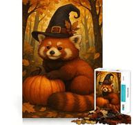 Red Panda Witch with Pumpkin Jigsaw Puzzles for Adults1000 Pieces Mind Skill Toy Quiet Hobby Design Assembly (38x52cm)