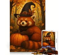 Red Panda Witch with Pumpkin Jigsaw Puzzles for Adults1000 Pieces Mind Skill Toy Quiet Hobby Design Assembly (38x52cm)