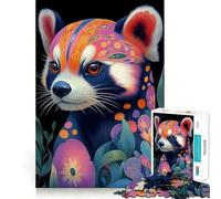 Red Panda with Floral Pattern Jigsaw Puzzles 1000 Piece for Teenagers Pure Logic Toy Gentle Relax Clean Cut Fine Art Piece (38x52cm)