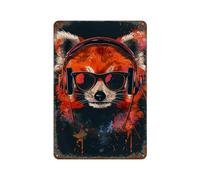 Red Panda with Headphones Vintage Tin Sign Decoration Accessory Suitable for Game Rooms Flag Decorations Sign Plaques 11.8"x7.9"