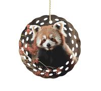 Red Pandas Ceramic Christmas Ornaments 3 Inch Round Double-Sided Xmas Tree Decorations Pendant with Gold Ribbon for Home Holiday Decor, Gift for Family & Friends