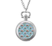 Red Pandas Cute Pattern Vintage Pocket Watches Roman Numerals Quaretz Watch with Chain Christmas Birthday Gifts Silver-Style