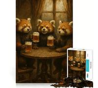 Red Pandas Drinking Beer at Pub 1000 Piece Jigsaw Puzzles for Teenagers Boost Memory Gentle Relax Premium Cut Bday Surprise (38x26cm)