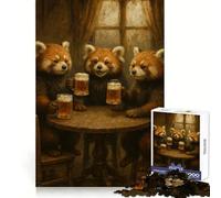 Red Pandas Drinking Beer at Pub Jigsaw Puzzles 1000 Pieces for Teenagers Raise Memory Easy Leisure Clean Edge Xmas Surprise (38x52cm)