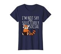 Red Pandas Lover Introvert Selectively Social T-Shirt, Women, Navy Blue, X-Small