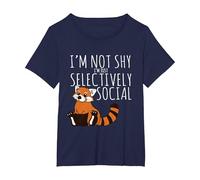 Red Pandas Lover Introvert Selectively Social T-Shirt, Women's Plus, Navy Blue, 2X