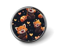 Red Pandas Pattern Novelty Brooches & Pins Round Personalised Metal Lapel Badge With Butterfly Clutch Clasp