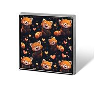 Red Pandas Pattern Novelty Brooches & Pins Square Personalised Metal Lapel Badge with Butterfly Clutch Clasp