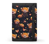Red Pandas Pattern Trifold Men's Wallets with 8 Card Slots & Key Hook Slim Travel Purse Money Clip