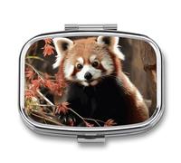 Red Pandas Pill Box 2 Compartment Waterproof Pill Case with Mirror Square Container Metal Medicine Box Organizer Portable Vitamin Case for Pocket & Purse Travel