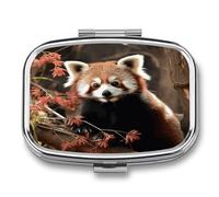 Red Pandas pilldispenser 2-Compartment Portable Travel Square PillCase Daily with Store Vitamins Pocket Medicine Organizer for Office Home Fish Oil