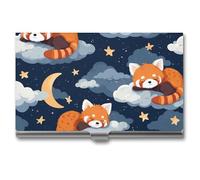 Red Pandas Sleeping on Clouds Business Card Wallet Credit Card Holder Metal Square Small Pocket Purse