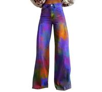Red Pants Women's Floral Print Printed Casual Wide Leg Pants Black Jeans (A-9-Purple, XXXXL)