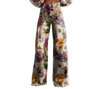 Red Pants Women's Vintage Flower Print Casual Wide Leg Pants Black Jeans (A-8-Red, M)