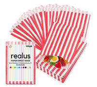 Red Paper Sweet Bags 5 x 7” | REALUS 100pk Small Empty Sweets Bag | MADE IN BRITAIN | Retro Candy Stripe Sweetie Bags - Perfect for Kids Party, Pic n Mix Shop, Wedding Favours, Popcorn