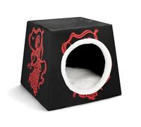 Red Papercut Dancer Cat Bed for Indoor Cats - Foldable Cat & Dog House with Removable Cozy Cushion, Waterproof Oxford Washable Pet House for Small Pets 13.8" X 13.8" X 11.8"