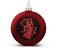 Red Papercut Dancer Christmas Ball Ornaments - Shatterproof Plastic Vintage Rustic Xmas Tree Decorations Pendant for Family Holiday Wedding Party Xmas Hanging Decoration