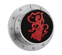 Red Papercut Dancer Kitchen Timer 60 Minute Visual Wind Up Timers Indoor Mechanical Timers with Magnetic Base Stainless Steel Timer for Home Cooking Time Management Tool
