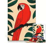 Red Parrot on Branch with Green Leaves Jigsaw Puzzle 1000 Piece for Adults Think Smart Toy Family Joy Accurate Cut Fine Art Piece (38x52cm)