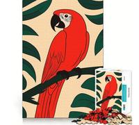 Red Parrot on Branch with Green Leaves Jigsaw Puzzles for Adults1000 Piece Mind Skill Group Joy Quality Edge Art Collection Piece (50x75cm)
