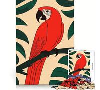 Red Parrot on Branch with Green Leaves Jigsaw Puzzles for Adults1000 Piece Mind Skill Group Joy Quality Edge Art Collection Piece (50x75cm)