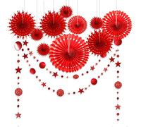 Red Party Decorations Chinese New Year Tissue Pompom Paper Fan Decor Christmas Party Garland Glitter Circle Dots Garland Steamer Banner Backdrop for Girls Birthday Wedding Valentines Day