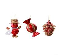 Red PC Christmas Tree Ornaments DIY Set Hand-Painted Multi Shapes | Includes snowman candy pinecone suitcase designs Pre-attached hooks Compact sizes 12x8x12cm 12x6x6cm 7x7x10cm for durable PC