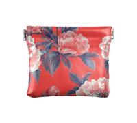 Red Peach Peony Small Leather Coin Purse Portable Mini Cosmetic Case for Women, Red Peach Peony, 4.33"(L) x 3.74"(W) x 0.39"(H), Classic