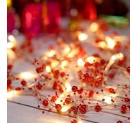 Red Pearl Fairy String Lights For Christmas, 2M Indoor Outdoor Christmas Light String, 20LED Glowing Garland Berry Beads Decoration(Red Pearl)