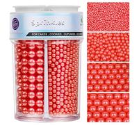 Red Pearl Sprinkles for Cake Decorations - 130g Mother Of Pearl Sugar 4 Sizes Cake Sprinkles for Cupcake Cookie Baking Donuts Ice Cream Toppings - Weddings, Birthday & Parties