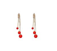 red pearl tassel earrings, Korean internet celebrity new 2024 style, long and stylish for women.
