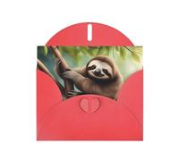 Red Pearlescent Paper Holiday Cards 4"x6" MSRHIUEF Lazy Cute Sloth Hanging the Branches Printing Greeting Cards for Christmas, Birthday, Wedding Anniversary & Party Invitations