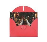 Red Pearlescent Paper Holiday Cards 4"x6" YYHHAOFA Bells on Christmas tree Pattern Greeting Cards for Christmas, Birthday, Wedding Anniversary & Party Invitations
