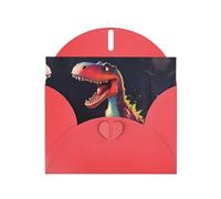 Red Pearlescent Paper Holiday Cards 4"x6" YYHHAOFA big-mouthed dinosaur Pattern Greeting Cards for Christmas, Birthday, Wedding Anniversary & Party Invitations