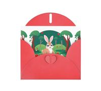 Red Pearlescent Paper Holiday Cards 4"x6" YYHHAOFA Bunny in the cherry orchard Pattern Greeting Cards for Christmas, Birthday, Wedding Anniversary & Party Invitations