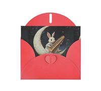 Red Pearlescent Paper Holiday Cards 4"x6" YYHHAOFA Bunny playing the piano Pattern Greeting Cards for Christmas, Birthday, Wedding Anniversary & Party Invitations