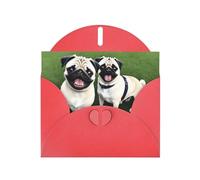 Red Pearlescent Paper Holiday Cards 4"x6" YYHHAOFA Funny Happy Pug Dog Pattern Greeting Cards for Christmas, Birthday, Wedding Anniversary & Party Invitations