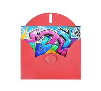 Red Pearlescent Paper Holiday Cards 4"x6" YYHHAOFA Graffiti Drawing Pattern Greeting Cards for Christmas, Birthday, Wedding Anniversary & Party Invitations