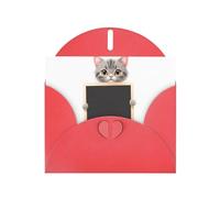 Red Pearlescent Paper Holiday Cards 4"x6" YYHHAOFA Kitten holding a drawing board Pattern Greeting Cards for Christmas, Birthday, Wedding Anniversary & Party Invitations