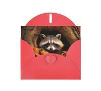 Red Pearlescent Paper Holiday Cards 4"x6" YYHHAOFA Raccoon in The Fall Tree Hole Pattern Greeting Cards for Christmas, Birthday, Wedding Anniversary & Party Invitations