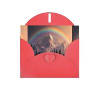 Red Pearlescent Paper Holiday Cards 4"x6" YYHHAOFA Rainbow behind the mountains Pattern Greeting Cards for Christmas, Birthday, Wedding Anniversary & Party Invitations
