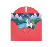Red Pearlescent Paper Holiday Cards 4"x6" YYHHAOFA running unicorns Pattern Greeting Cards for Christmas, Birthday, Wedding Anniversary & Party Invitations